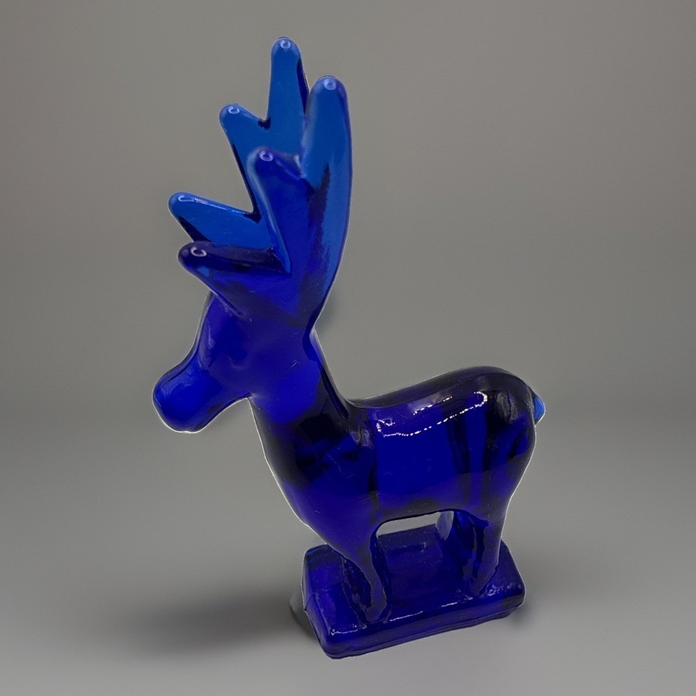 Mosser Glass Colbalt Blue Mini Christmas Reindeer Deer Figurine RARE 3.75"T